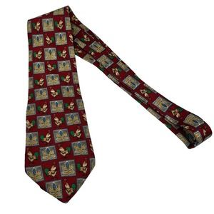ROOSTER ADORNED ALL OVER PRINT RED MEN’S SILK TIE